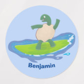 Funny tortoise wave surfing Cartoon Etiketten (Design 2)