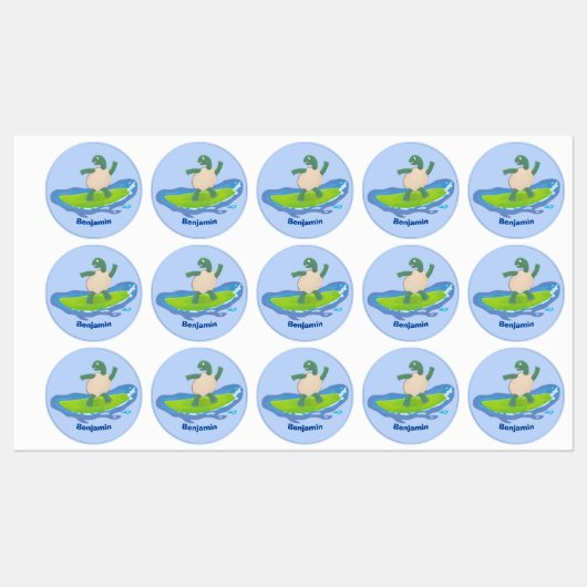 Funny tortoise wave surfing Cartoon Etiketten (Blatt)