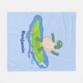 Funny tortoise wave surfing Cartoon Fleecedecke (Vorderseite (Horizontal))