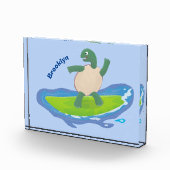 Funny tortoise wave surfing Cartoon Fotoblock (Rechts)