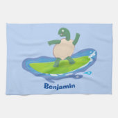 Funny tortoise wave surfing Cartoon Geschirrtuch (Horizontal)