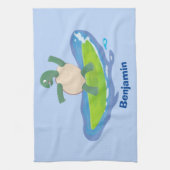 Funny tortoise wave surfing Cartoon Geschirrtuch (Vertikal)