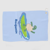 Funny tortoise wave surfing Cartoon Golfhandtuch (Horizontal)