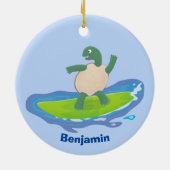 Funny tortoise wave surfing Cartoon Keramik Ornament (Hinten)