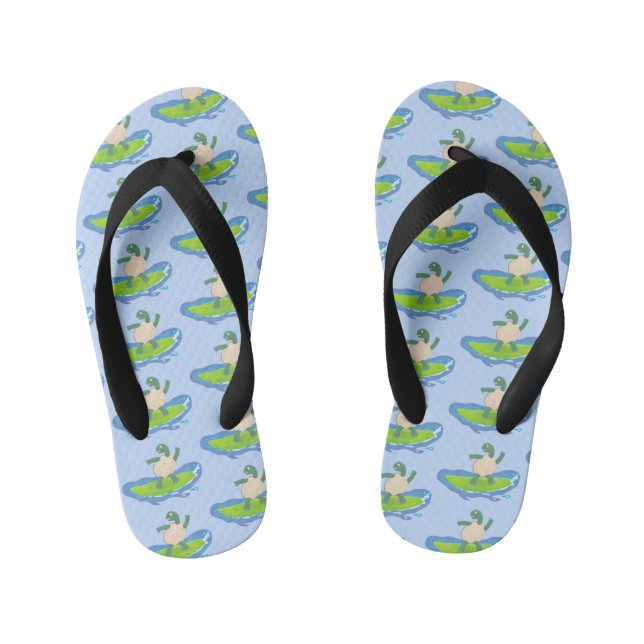 Funny tortoise wave surfing Cartoon Kinderbadesandalen (Fußbett)