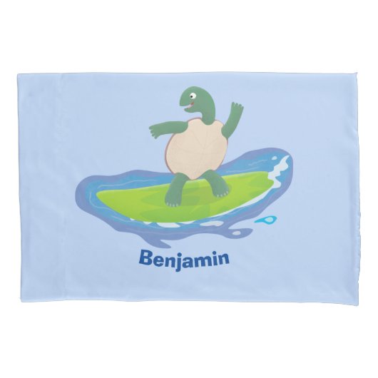 Funny tortoise wave surfing Cartoon Kissenbezug (Vorderseite)