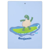Funny tortoise wave surfing Cartoon Klemmbrett (Rückseite)