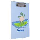 Funny tortoise wave surfing Cartoon Klemmbrett (Rechts)