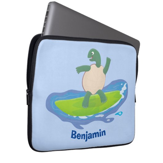 Funny tortoise wave surfing Cartoon Laptopschutzhülle (Vorne Rechts)