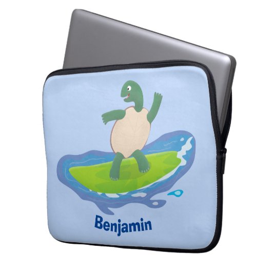 Funny tortoise wave surfing Cartoon Laptopschutzhülle (Vorderseite Links)
