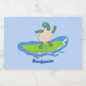 Funny tortoise wave surfing Cartoon Lebensmitteletikett (Einzelnes Label)