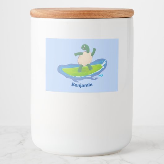 Funny tortoise wave surfing Cartoon Lebensmitteletikett (Vorderseite)