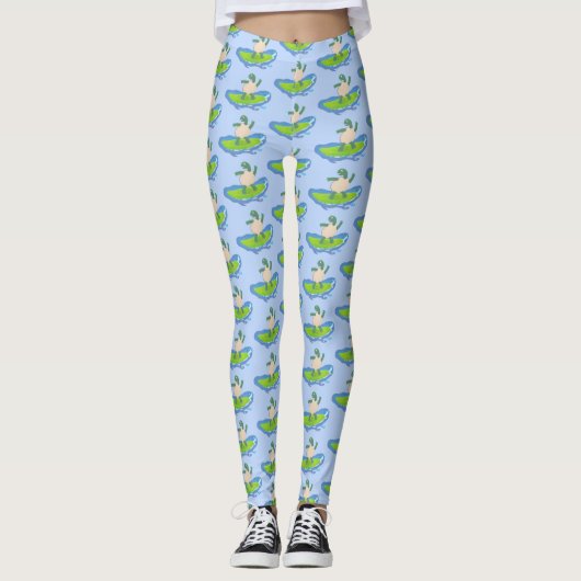 Funny tortoise wave surfing Cartoon Leggings (Vorderseite)