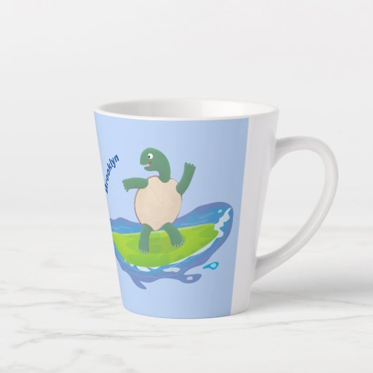 Funny tortoise wave surfing Cartoon Milchtasse (Rechts)