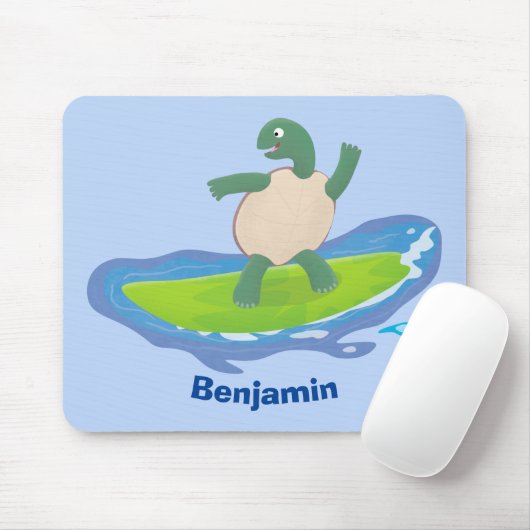 Funny tortoise wave surfing Cartoon Mousepad (Mit Mouse)