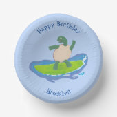 Funny tortoise wave surfing Cartoon Pappteller (Vorderseite)