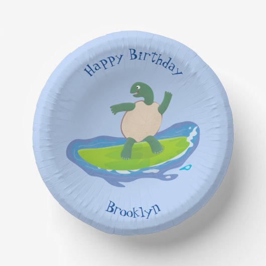 Funny tortoise wave surfing Cartoon Pappteller (Vorderseite)