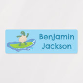 Funny tortoise wave surfing Cartoon personalisiert Etiketten (Design 2)