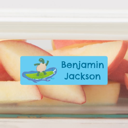 Funny tortoise wave surfing Cartoon personalisiert Etiketten (Befestigt)