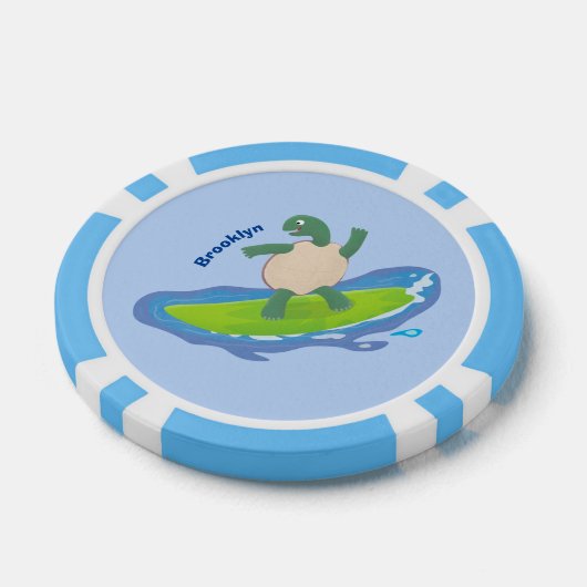 Funny tortoise wave surfing Cartoon Pokerchips (Einzeln)