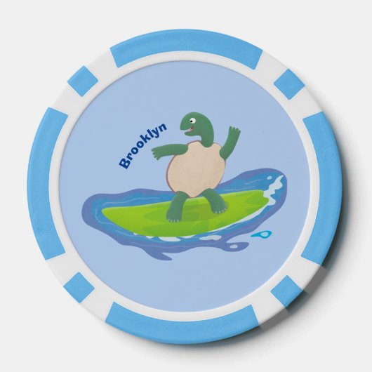 Funny tortoise wave surfing Cartoon Pokerchips (Rückseite)