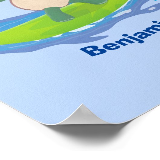 Funny tortoise wave surfing Cartoon Poster (Ecke)