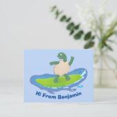 Funny tortoise wave surfing Cartoon Postkarte (Stehend Vorderseite)