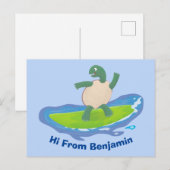 Funny tortoise wave surfing Cartoon Postkarte (Vorne/Hinten)