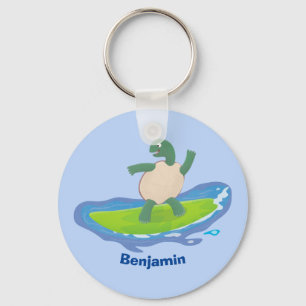 Funny tortoise wave surfing cartoon schlüsselanhänger