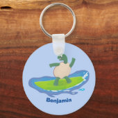 Funny tortoise wave surfing cartoon schlüsselanhänger (Vorderseite)