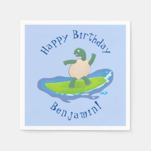 Funny tortoise wave surfing Cartoon Serviette