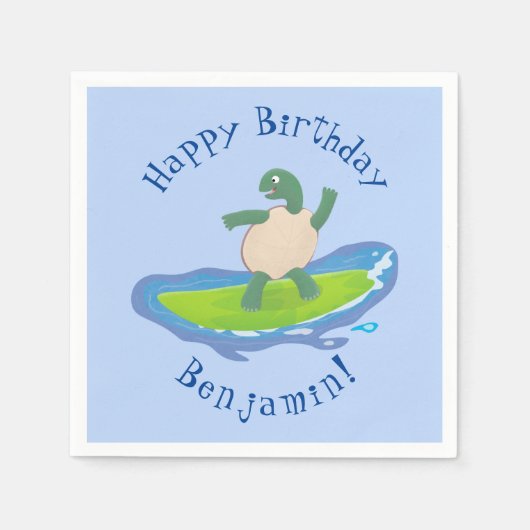 Funny tortoise wave surfing Cartoon Serviette (Vorderseite)