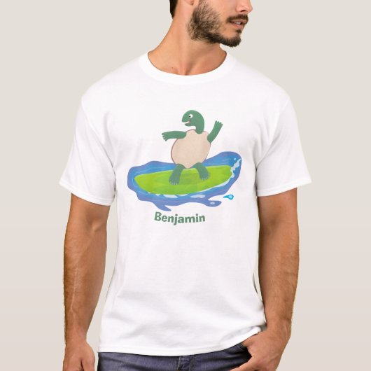 Funny tortoise wave surfing Cartoon T-Shirt (Vorderseite)