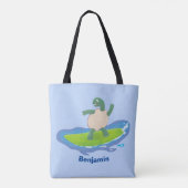 Funny tortoise wave surfing Cartoon Tasche (Rückseite)