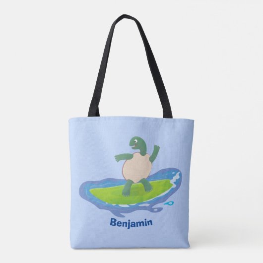 Funny tortoise wave surfing Cartoon Tasche (Rückseite)