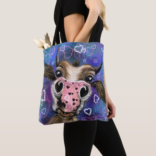Funny Tote Tasche mit spielerisch Neugieriger Kuh (Von Nahem)