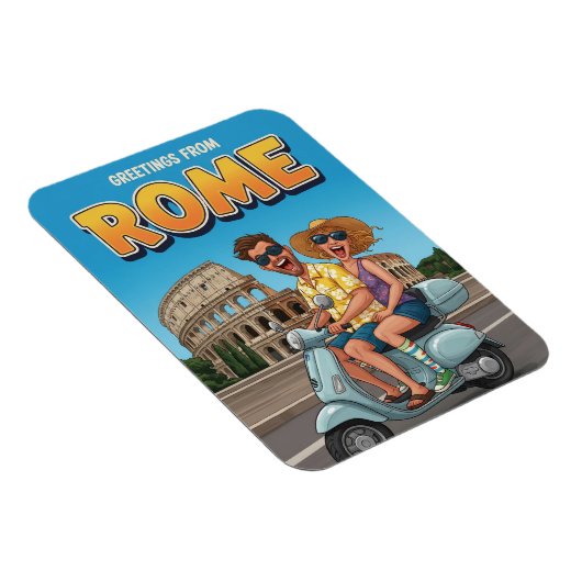 Funny Tourists on Vespa in Rome Italy Postcard Magnet (Rechte Seite)