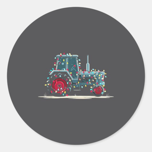 Funny Tractor Christmas Graphics Lights Lover Farm Runder Aufkleber (Vorderseite)