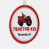 Funny Tractor Kid Red Holiday Personalize Keramik Ornament (Rechts)