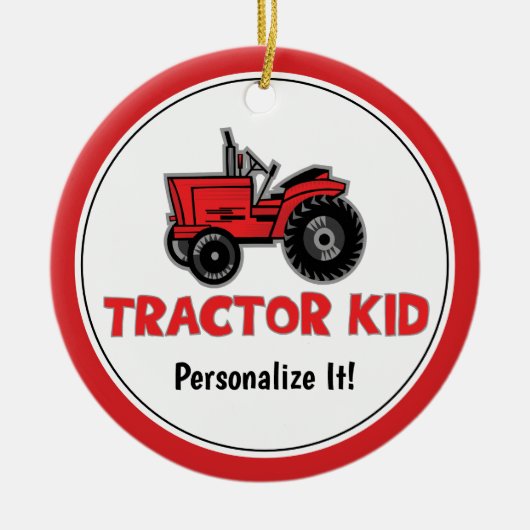 Funny Tractor Kid Red Holiday Personalize Keramik Ornament (Vorne)