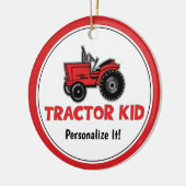 Funny Tractor Kid Red Holiday Personalize Keramik Ornament (Links)