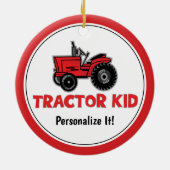 Funny Tractor Kid Red Holiday Personalize Keramik Ornament (Hinten)