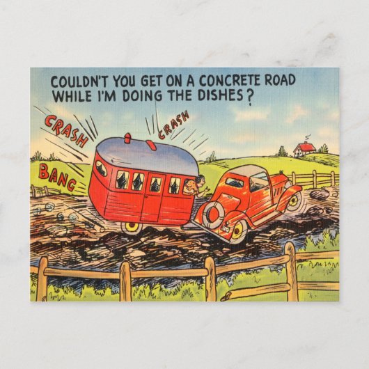 Funny Trailer RV Camping Camper Cartoon Postkarte (Vorderseite)