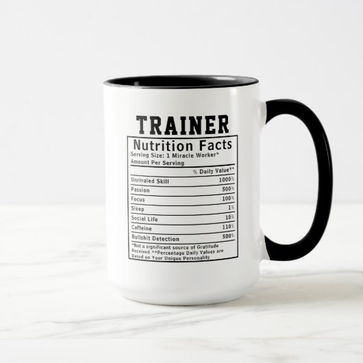 Funny Trainer Nutrition Facts Gift For Fitness Tasse (Rechts)