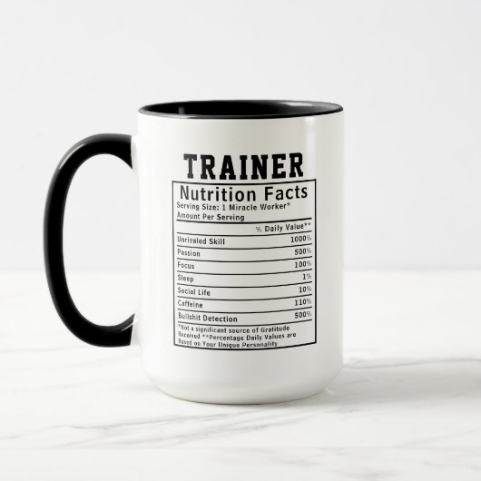 Funny Trainer Nutrition Facts Gift For Fitness Tasse (Links)