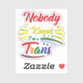 Funny Trans | Nobody Knows I'm Trans | LGBTQ Squar Aufkleber (Blatt)