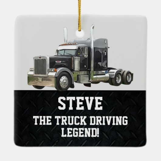 Funny Transport Semi Truck Driver Custom Name Keramikornament (Rückseite)