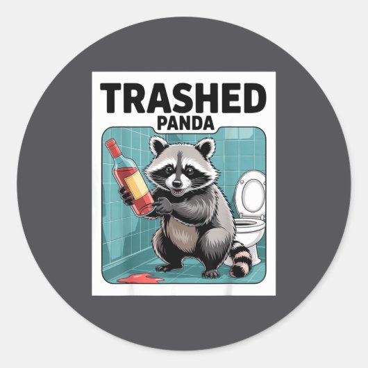 Funny Trashed Panda Raccoon Gets Drunk Runder Aufkleber (Vorderseite)
