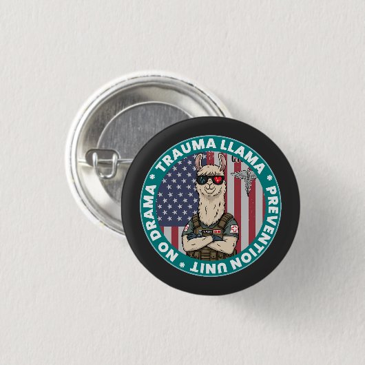 Funny Trauma Llama Prevention Unit Medical Button (Vorne & Hinten)