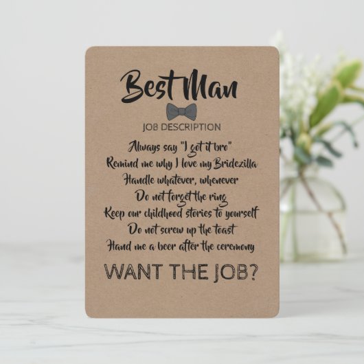 Funny Trauzeuge oder Trauzeuge Job Vorschlag Einladung (Stehend Vorderseite)